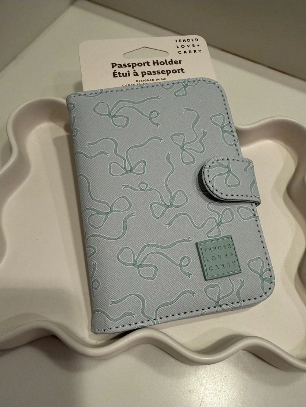 NWT Light Aqua Blue Passport Holder with Bows